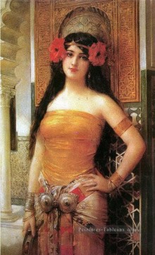 Arabe œuvres - belle fille arabe avec la femme rouge de fleurs